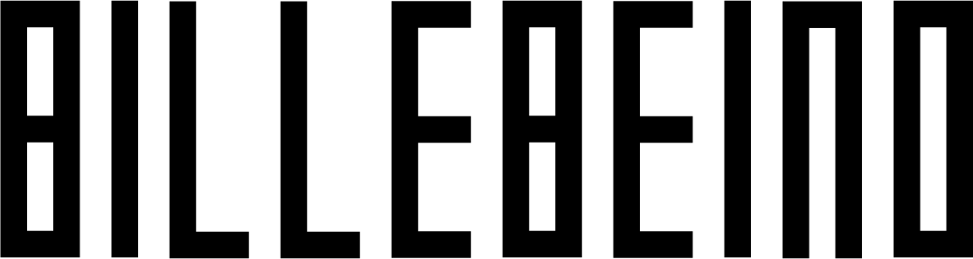 Mustavalkoisena referenssi logo Billebeino.